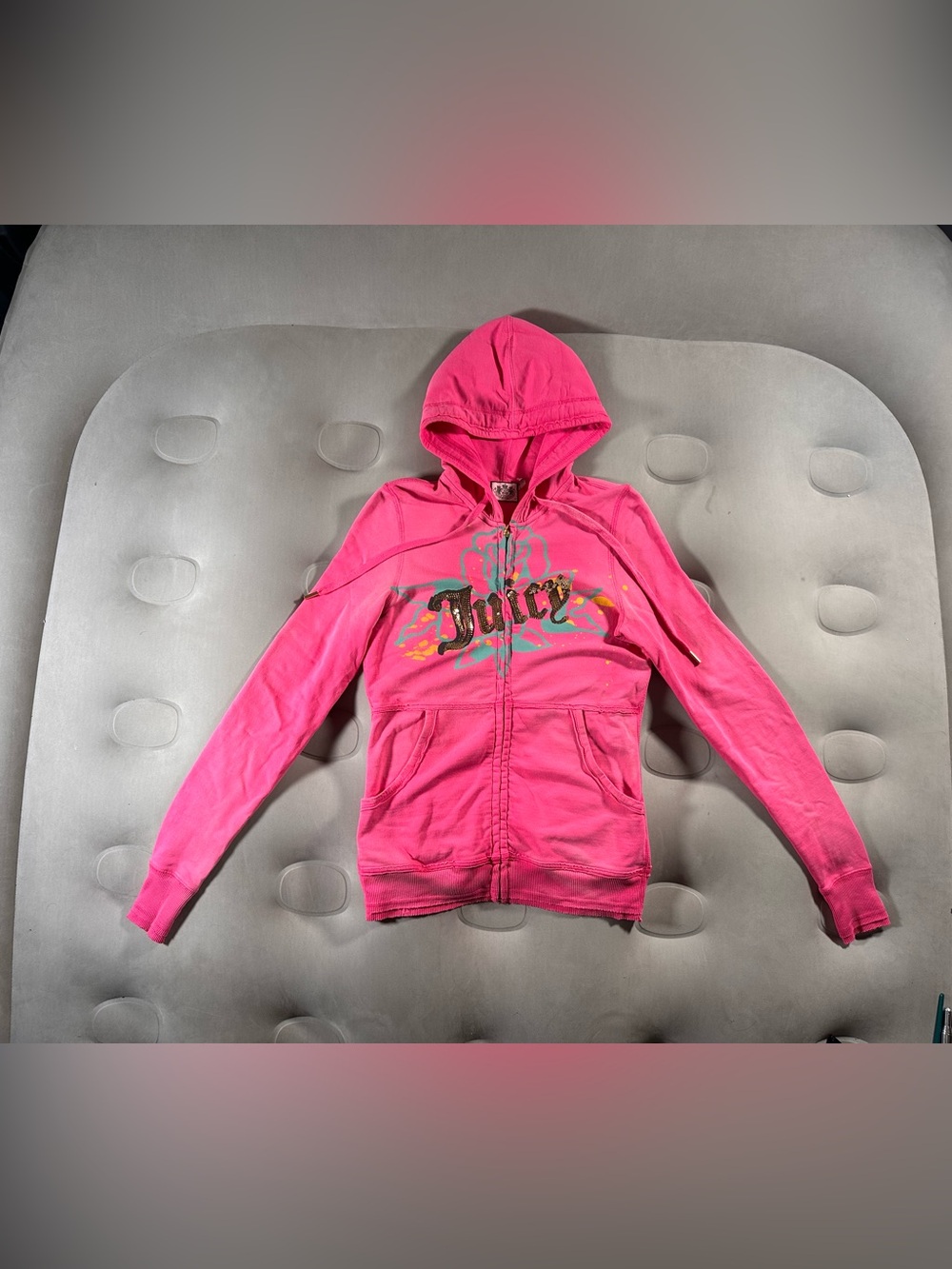 Juicy Couture Hoodie Jacket Sequins Embroidered Pink Vintage Y2K McBling Medium